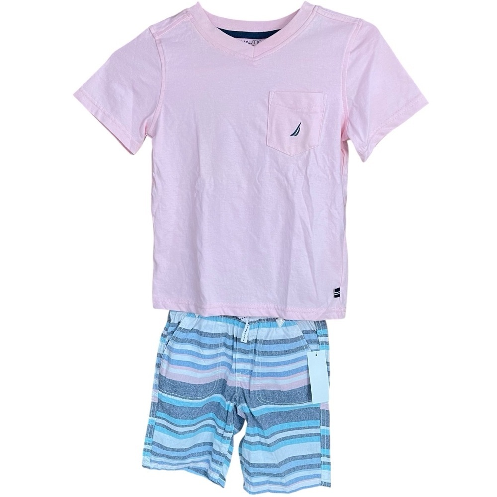 Nautica 2 Piece T-Shirt and Shorts Matching Set Pink Blue